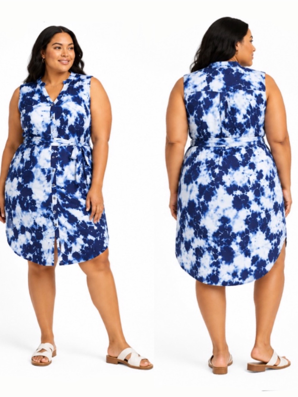 TORRID NAVY TIE-DYE CHALLIS SELF TIE SHIRT DRESS